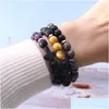 Beaded Natural Stone Bead Cross Charms armband handgjorda justerbara svarta matt agatpärlor Elastiska reparmband smycken vänner gi dhroe