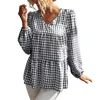 Women's Blouses Women Summer Shirts Loose Long Sleeve Linen Cotton Blouse Casual Shirt Feather Plaid Blusas Cortas Sexy Female Top Blusa