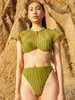 女性用水着のソリッドカラーテクスチャーファッションビキニ水着ホリデービーチウェアプッシュアップマイクロセットブラジルの入浴サマーウェア水泳スーツ