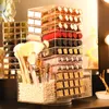 Organisation de stockage de salle de bain 110 treillis Tour de rouge à lèvres en acrylique Support rotatif à 360 degrés avec 2 porte-pinceaux de maquillage comme cadeau pour fille /