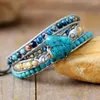 Strang Trendy Perlen mehrschichtige Wickelarmbänder Boho Türkise geflochtene Armbänder handgefertigter Lederschmuck Bijoux Großhandel