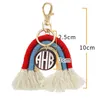 Keychains Lanyards Rainbow Woven flätad Bohemian Tassel Keychain Pendant DIY Blank Wood Chip Lage Decoration Key Chain Keyring Dr Dhxeo