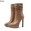 Olomm Women Winter Platform Ankle Boots Side Zipper Sexiga stilett klackar pekade tå Pretty Camel Party Shoes Plus US Size 3-9.5