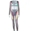 Tweedelige broek voor dames ZOCTUO 3D -print sexy gewikkelde borst lange mouw tops sets dames vintage rave ins 2023 herfst tracksuits outfits