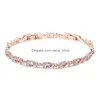 Charm Bracelets Exquisite Oval Zirconia Crystal Leaf Bracelet Bangles Shiny Rose Gold Color Cz Zircon Stone Party Jewelry Fo Dhabe