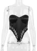 Haute qualité Satin Tube Bustier Streetwear Chic diamants chaîne Corset Crop hauts filles mode sortir été y2k hauts