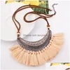 Chokers Leather Tassel Necklace Big Crescent Bohemia Long Choker Statement For Women Design Boho Vintage Wholesale Drop Delivery Jew Dhbjn