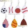 Charm New Design Waterdrop Leather Earrings Sport Baseball Basketball Football Volleyball Pu Drop Printing Dangle Earring Mticolor D Dhtkb