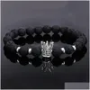 Beaded Trendy Lava Stone Bead Armband CZ Imperial Crown Charm Armband för män eller kvinnor grossist smycken släpp leverans dhswu