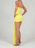 Double Layered Silk Satin Ruched Bodycon Mini Dress Cut Out Knot Draped Summer Rave Outfits Club Party Wear Tube Dress