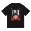 Designer Fashion Clothing Tees Tshirt Rhude Wine Red Card Printing High Quality Double Yarn Pure Cotton Short Sleeve Tshirt for Male Female Students Leisure Cotto