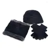 Chapeaux Écharpes Gants Ensembles 3 Pcs Hommes Femmes Hiver Polaire Bonnet Chapeau Écharpe Écran Tactile Ensemble Épais Tricot Chaud Tricoté Mitaines Cache-Cou