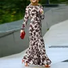 Casual Dresses Women's Long Skirt With Ruffled Hem Boho Sytle Abaya Long-sleeved Floral Print Dress For Ladies Fashion Muslim Robe Femme