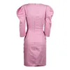 Robes décontractées dames coton lin col carré bulle demi manches poche inclinée dos fermeture éclair Mini robe été élégant Y2k