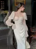 Casual jurken Frankrijk Elegante avondjurk Women flare mouw Zoete vintage vrouwelijke Koreaanse mode -visstaart zomer 2023