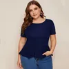 T-shirt plus size elegant peplum topp kvinnor kort ärm nyckelhål bakre ruffle blus kvinnlig stor storlek avslappnad blå tshirt tee 6xl 7xl 8xl