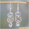 Dangle Chandelier Vintage Ethnic Earrings For Women Moonstone Tibetan Sier Earring Hook Fashion Jewelry Party New Drop Delivery Dha5T