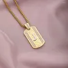 Pendant Necklaces 26 Letter Zircon Stainless Steel Necklace For Women Gold Plated Square Pearl Chain Initial Ziron Jewerly