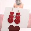 Charm New Fashion Design Heart Drop Earrings For Women Girl Faux Leather Double Side Light Weight Long Dangle Earring Statement Jewe Dhjvg