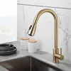 Rubinetti da cucina Rubinetto per lavello in oro spazzolato estraibile 360 Girevole girevole Rubinetto monocomando e miscelatore per acqua fredda