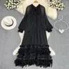 Casual Dresses French Chic Chiffon Y2K Bow Collar Dress Woman Flare Sleeve Loose Fitting Midi Tassles Women Beach Clothes Drop