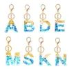 Keychains Lovely Gold Foil Blue Gradient Färgglad hartsbrev A-Z Keychain Men's Handbag Car Keyring Pendant Fashion Jewelry Gift G230525