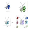 Pendentif Colliers Diamant Cristal Chanceux Trèfle À Quatre Feuilles Collier Version Coréenne Clavicule Chaîne Femmes Alliage Ras Du Cou Drop Delivery Jewe Dhj4N