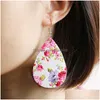 Charm Printing Floral Pu Leather Teachrop Oval Oorringen Fashion statement Style Sieraden Kerstcadeau 6 kleuren Dames uniek des dr Dh2tq