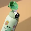 Vattenflaskor tecknad tryck vakuum themos med halm kreativa barn rostfritt stål smarta flaskor bärbar utomhus reseförsörjning