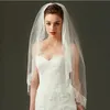 Véus de noiva em estoque Imagem real Casamento de marfim curto Apliques de renda romântica Duas camadas Hips Comprimento Véu 50 100 172cm