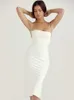 Backless White Midi Dress Cocktail Celebrity Party Outfits Double Layered Satin Elegant Wedding Dresses for Women