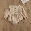 Rompers schattige babykleding lente herfst mode baby peuter meisjes kleding corduroy bloemen afdrukken lange mouw romper jumpsuit 230525