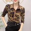 Camicette da donna autunno inverno vintage leopardo elegante lettera stampata camicetta chic diamanti collo a polo abbigliamento donna bottone sottile