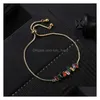 Braccialetti con ciondoli Braccialetto in zircone arcobaleno dorato Colorf Catena regolabile Tennis per donne Ragazze Contenitore di gioielli di moda Drop Delivery Dhsar