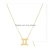 Pendant Necklaces 18K Gold Plated Zodiac Necklace Stainless Steel Astrology Jewelry For Women Girls 12 Constellation With Mes Card B Dhdjg