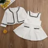 Set di abbigliamento CANIS Autunno Primavera Cute Kid Neonata Manica lunga Patchwork Lino Pageant Coat Top Tutu Dress Abiti da festa 2PCS 1-6Y