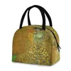 Servis uppsättningar guldfärg Gustav Klimt Oil Målning Lunchväska Polyester Waterproof Thermal Tote Måltid Picknicklåda för män Kvinnor barn