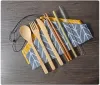 Ensembles de vaisselle classiques Portable bambou naturel paille cuillère fourchette couteau baguettes brosse de nettoyage ustensile de cuisine ensemble de couverts