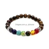 Bransoletka z koralikami 8 mm Tiger Eye Bransoletka dla mężczyzn Kobiet Regulowany rozmiar 7 Chakra Koraliki Plecione biżuteria Prezent Upuść Bransoletki Dhvgd