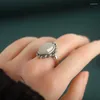 Cluster Rings JZ413 FSILVER Thai Silver 925 Fashion Trendy Hetian Jade South Red Agate Retro Crown Leaf Oval Women Wedding Party Jewelry