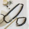 Charking Black Half Pearl Chain Colar para mulheres meninas adolescentes Clavicle Goth Punk Hip-Hop Jóias 2023