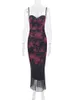 Pasek spaghetti vintage kwiatowy nadruk maxi sukienka bez pleców koronkowa elegancka i elegancka letnia sukienka dla kobiet 2023