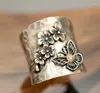 Ringos de cluster Vintage Silver Color Big Band Ring Flower Bee Butterfly Women Jewelry Gift 2023 Trend