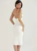 New Backless White Midi Dress Tail Celebrity Party Outfits Double Layered Satin Elegant Wedding Dresses For Women