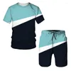 Übergroßes O-Ausschnitt-T-Shirt-Shorts-Set für Herren, modischer 2-teiliger Sportanzug, 3D-Druck, lässige, schnell trocknende Sport-Trainingskleidung