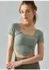 Ll Women Yoga Outfit Short Sleeve Crew Neck Dreatble Seamless Quick Dry Fintness Gym Short Top Summer Adst533