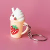 Keychains Fashion Strawberry Rainbow Ice Cream Cup Keychain Female Student Cute Bag Pendant Accessories Car Keyring Couple Jewelry G230525