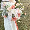 Wedding Flowers JaneVini Romantic Bouquets White Bridesmaid Artificial Silk Roses Outdoor Bridal Fake Bouquet Ramo De Flores