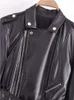 Jackets femininos Motocicleta com zíper para imitação de casaco de couro de casaco de couro com cinto com cinto Mulheres primavera outono