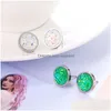 Stud Selling Druzy Resin Earrings Simple And Exquisite Stainless Steel Earring Geometric Round Mineral Face Crystal Ear For Drop Del Dhtno